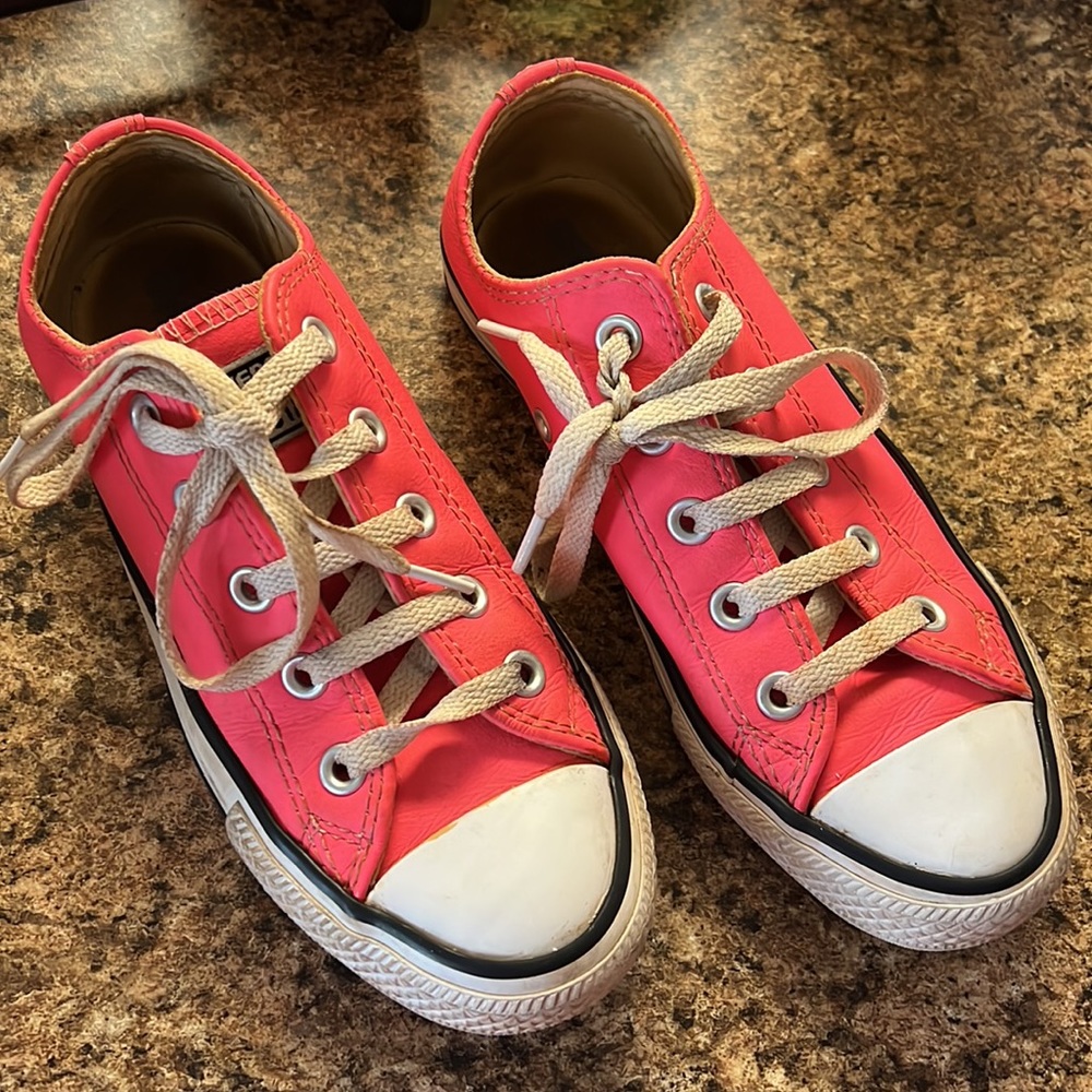 Converse Pink Leather Lace Up Sneakers